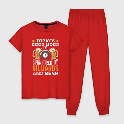 Женская пижама хлопок Сегодняшнее хорошее настроение спонсируется бильярдом и пивом, цвет красный