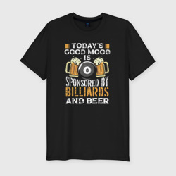 Мужская футболка хлопок Slim Сегодняшнее хорошее настроение спонсируется бильярдом и пивом