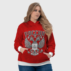 Толстовка с принтом Герб России красный для женщины, вид на модели спереди №4. Цвет основы: белый