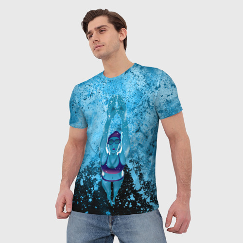 Мужская футболка 3D с принтом Спортивное плавание | Голубая вода, фото на моделе #1