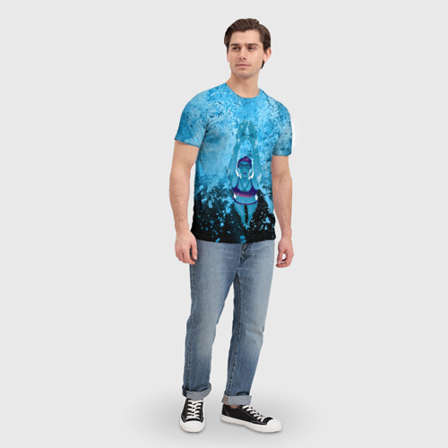 Мужская футболка 3D с принтом Спортивное плавание | Голубая вода, вид сбоку #3