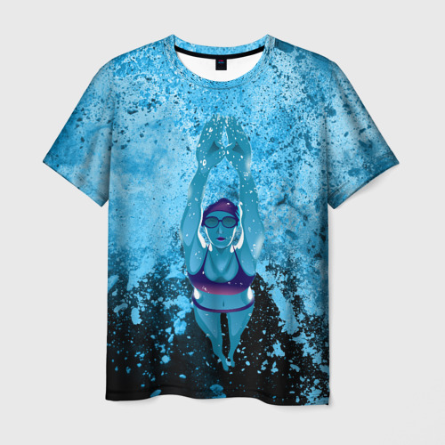 Мужская футболка 3D с принтом Спортивное плавание | Голубая вода, вид спереди #2