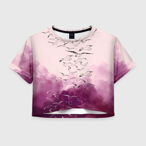 Женская футболка Crop-top 3D Птицы на небе, цвет 3D печать