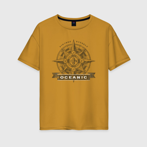 Женская футболка хлопок Oversize Океан Компас, цвет горчичный