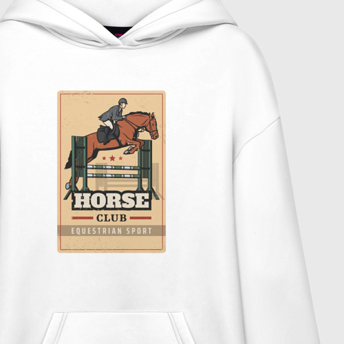 Худи SuperOversize хлопок Конный спорт Horse club, цвет белый - фото 3