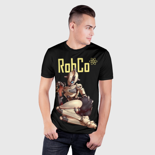 Мужская футболка 3D Slim с принтом Fallout - RobCo, фото на моделе #1