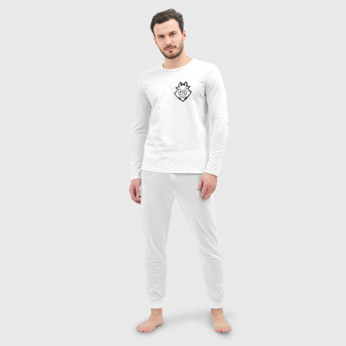 Мужская пижама с лонгсливом хлопок Небольшой логотип G2, цвет белый - фото 3