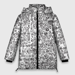 Женская зимняя куртка Oversize Рисованные черепа и животные