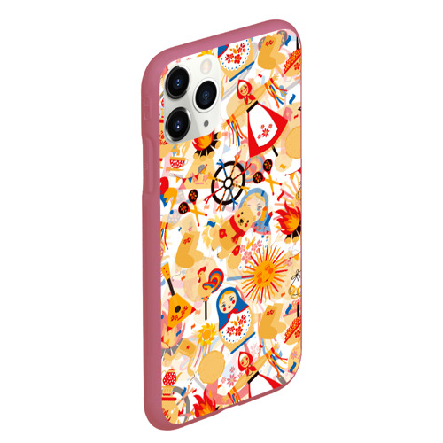 Чехол для iPhone 11 Pro Max матовый Масленица Паттерн, цвет малиновый - фото 3
