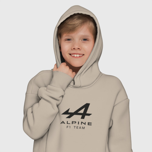 Детское худи Oversize хлопок Alpine F1 team Black Logo, цвет миндальный - фото 12