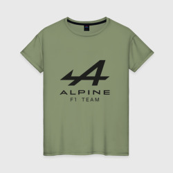 Женская футболка хлопок Alpine F1 team Black Logo