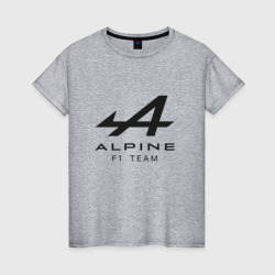 Женская футболка хлопок Alpine F1 team Black Logo