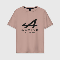 Женская футболка хлопок Oversize Alpine F1 team Black Logo