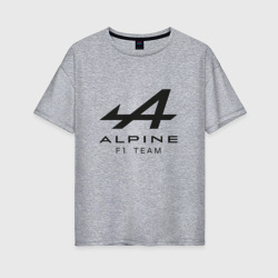 Женская футболка хлопок Oversize Alpine F1 team Black Logo