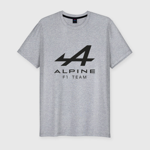 Мужская футболка хлопок Slim с принтом Alpine F1 team | Black Logo, вид спереди #2