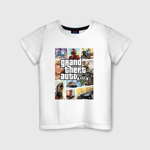 Детская футболка из хлопка с принтом GTA V Logos, вид спереди №1
