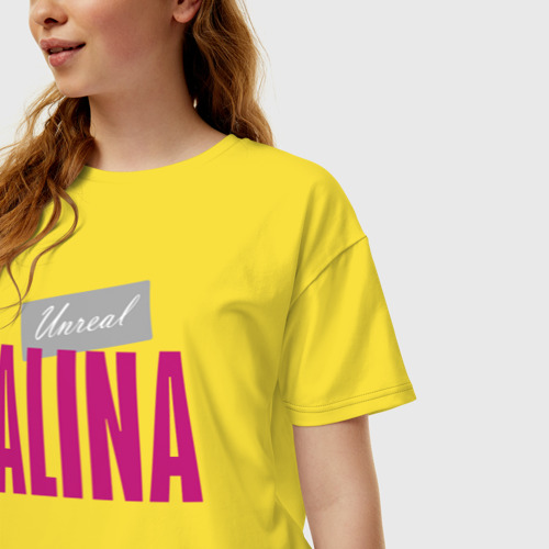 Женская футболка хлопок Oversize Нереальная Алина, цвет желтый - фото 3