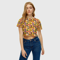 Женская футболка Crop-top 3D Поп арт животные и еда паттерны - фото 2