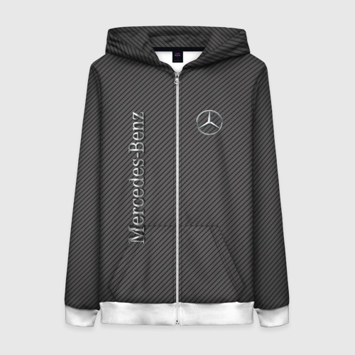 Женская толстовка 3D на молнии Mercedes карбоновые полосы, цвет белый