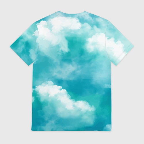 Мужская футболка 3D с принтом Парашютист в облаках, вид сзади #1