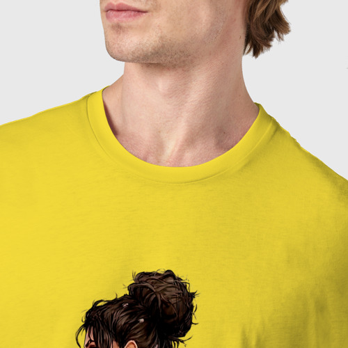 Мужская футболка хлопок Панам вид сзади , цвет желтый - фото 6