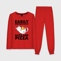 Женская пижама с лонгсливом хлопок Легко отвлекаюсь на котов и пиццу