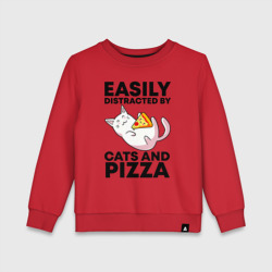 Детский свитшот хлопок Легко отвлекаюсь на котов и пиццу