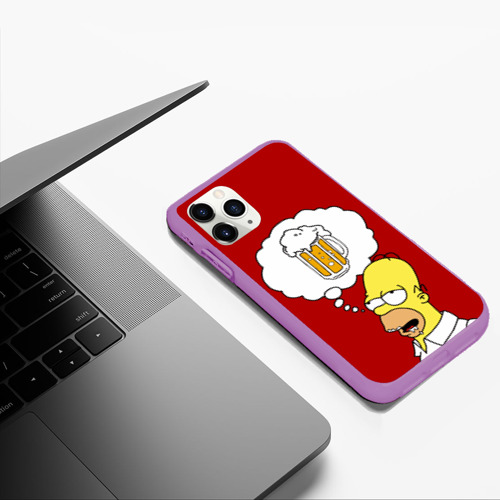 Чехол для iPhone 11 Pro Max матовый Гомер думает о пиве Симпсоны Simpsons, цвет фиолетовый - фото 5