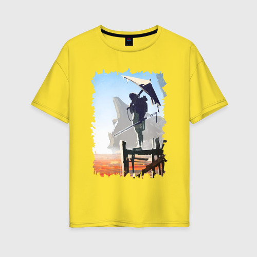 Женская футболка хлопок Oversize Warrior of desert, цвет желтый