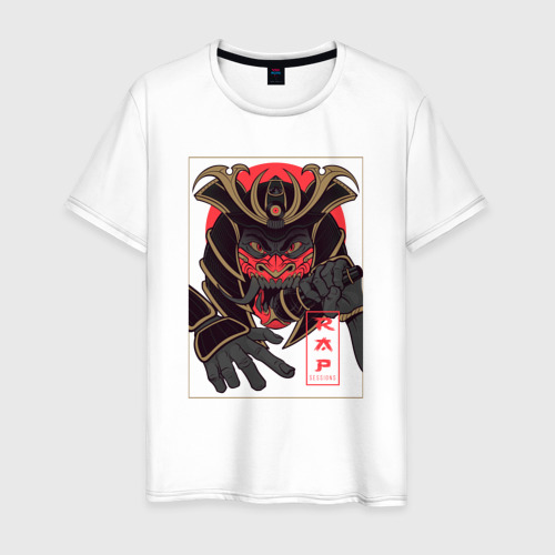 Мужская футболка из хлопка с принтом Монстр самурай рэпер, вид спереди №1