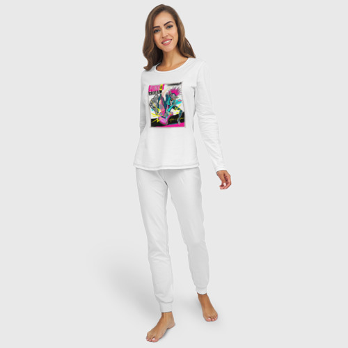 Женская пижама с лонгсливом хлопок Обезьяна панк, цвет белый - фото 3