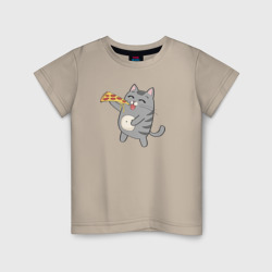Детская футболка хлопок Кот с кусочком пиццы