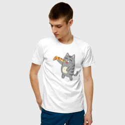 Мужская футболка хлопок Кот с кусочком пиццы - фото 2