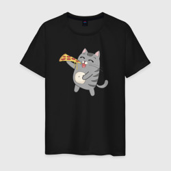 Мужская футболка хлопок Кот с кусочком пиццы