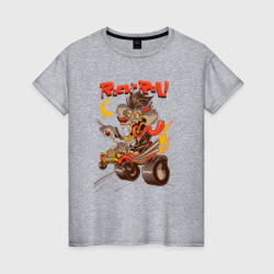 Женская футболка хлопок Волк на авто Rock and Rol