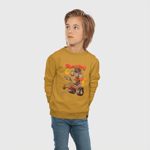 Детский свитшот хлопок Волк на авто Rock and Rol, цвет горчичный - фото 5