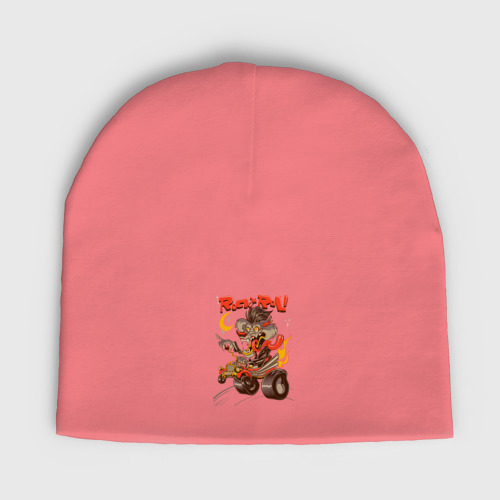 Мужская шапка демисезонная Волк на авто Rock and Rol, цвет розовый