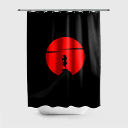 Штора 3D для ванной Samurai red moon