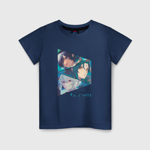 Детская футболка хлопок с принтом Венти, Сяо, Кадзуха, вид спереди #2