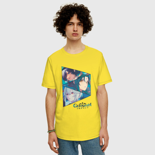 Мужская футболка хлопок Oversize с принтом Венти, Сяо, Кадзуха, фото на моделе #1