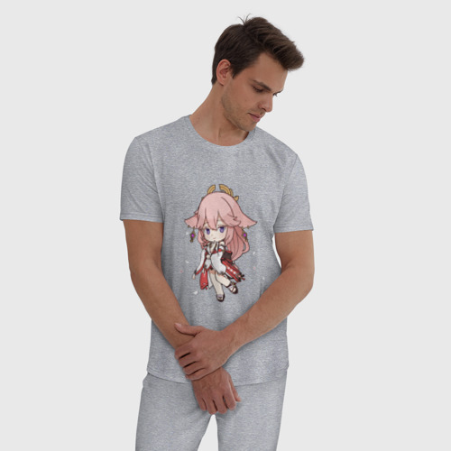 Мужская пижама хлопок с принтом Чиби лисичка Яэ Мико, фото на моделе #1