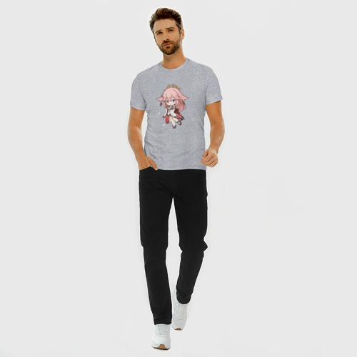 Мужская футболка хлопок Slim с принтом Чиби лисичка Яэ Мико, вид сбоку #3