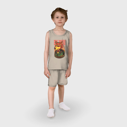 Детская пижама с шортами хлопок Волк хозяин, цвет миндальный - фото 3