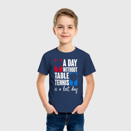 Детская футболка хлопок День без настольного тенниса - потерянный день, цвет темно-синий - фото 3