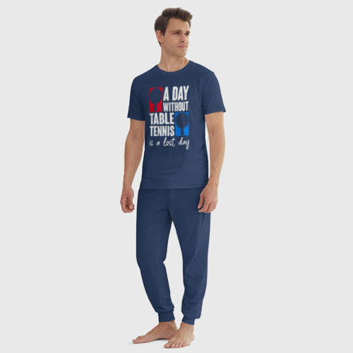 Мужская пижама хлопок День без настольного тенниса - потерянный день, цвет темно-синий - фото 5