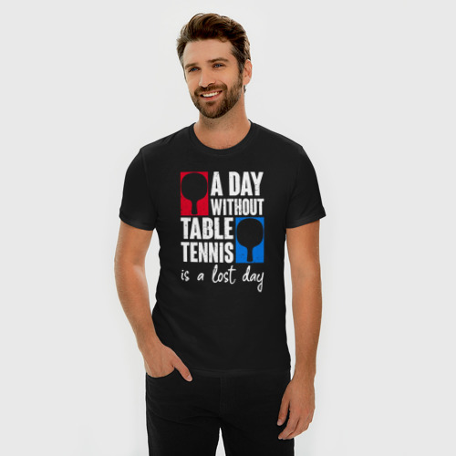 Мужская футболка хлопок Slim День без настольного тенниса - потерянный день, цвет черный - фото 3