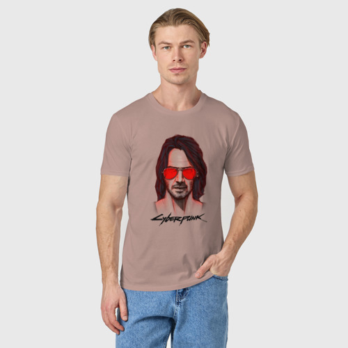 Мужская футболка хлопок с принтом Johnny cyberpunk   2077, фото на моделе #1