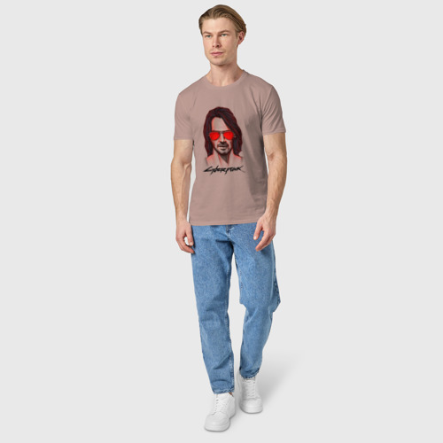 Мужская футболка хлопок с принтом Johnny cyberpunk   2077, вид сбоку #3