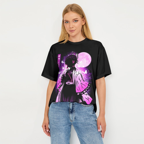Женская футболка oversize 3D Шинобу Кочо силуэт Клинок рассекающего демона, цвет 3D печать - фото 5