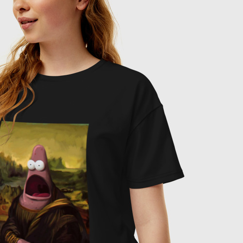 Женская футболка хлопок Oversize Патрик Губка Боб Мона Лиза, цвет черный - фото 3
